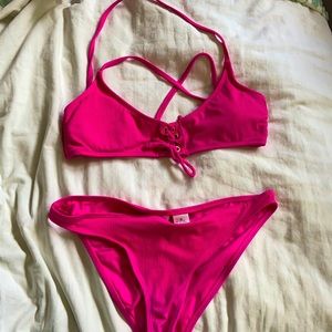 Hot pink tie bikini